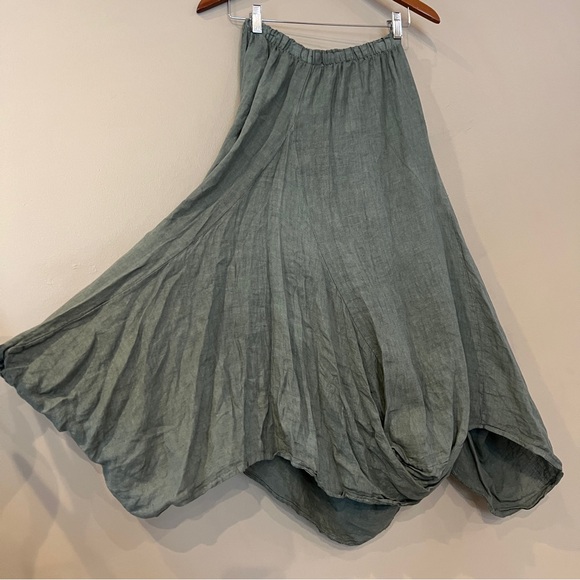 Tempo Paris Linen Skirt Washed Olive Green Sz M Italy Made Boho Lagenlook - Picture 8 of 15